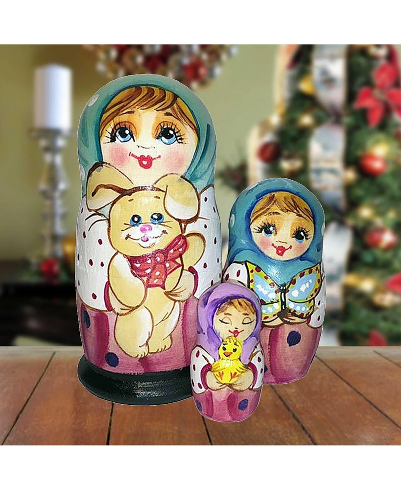 G.DeBrekht Friendship Teddy Bear Matreshka Holiday Nesting Hand-Painted Doll, Set of 3