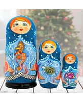 G.DeBrekht Little Fishes Matreshka Holiday Nesting Hand-Painted Doll, Set of 3