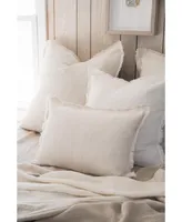 Anaya Home Beige Pinstripe Fringe Soft Linen Pillow