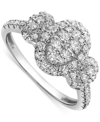 Diamond Triple Oval Cluster Ring (1/2 ct. t.w.) in 14k White Gold