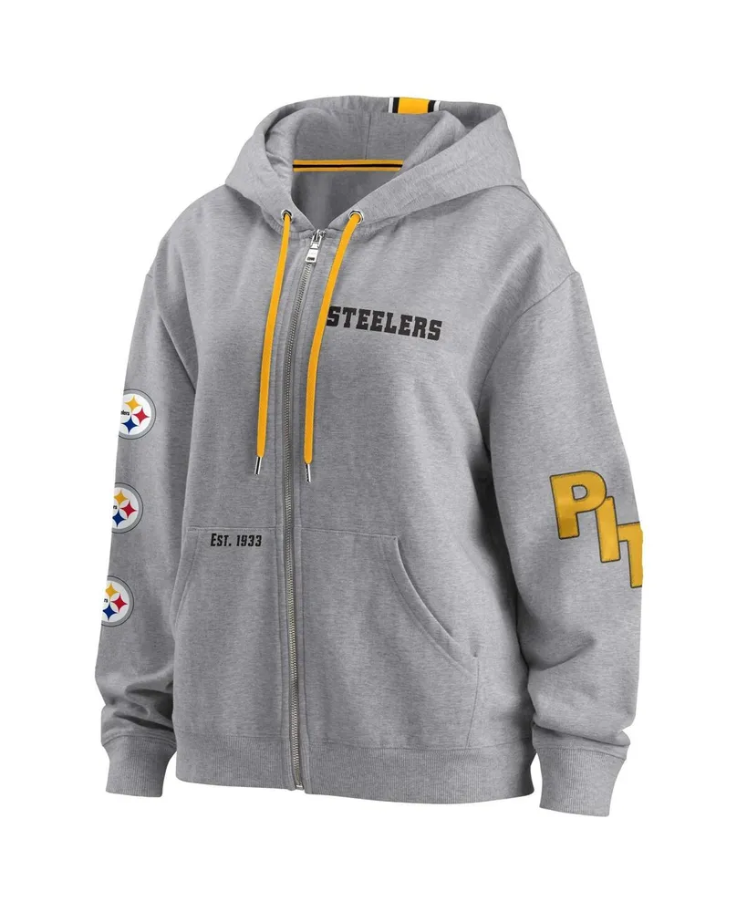 Women's Wear by Erin Andrews Gray Pittsburgh Steelers Full-Zip Hoodie