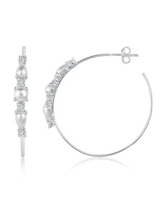 And Now This Imitation Pearl and Cubic Zirconia Hoop Earring