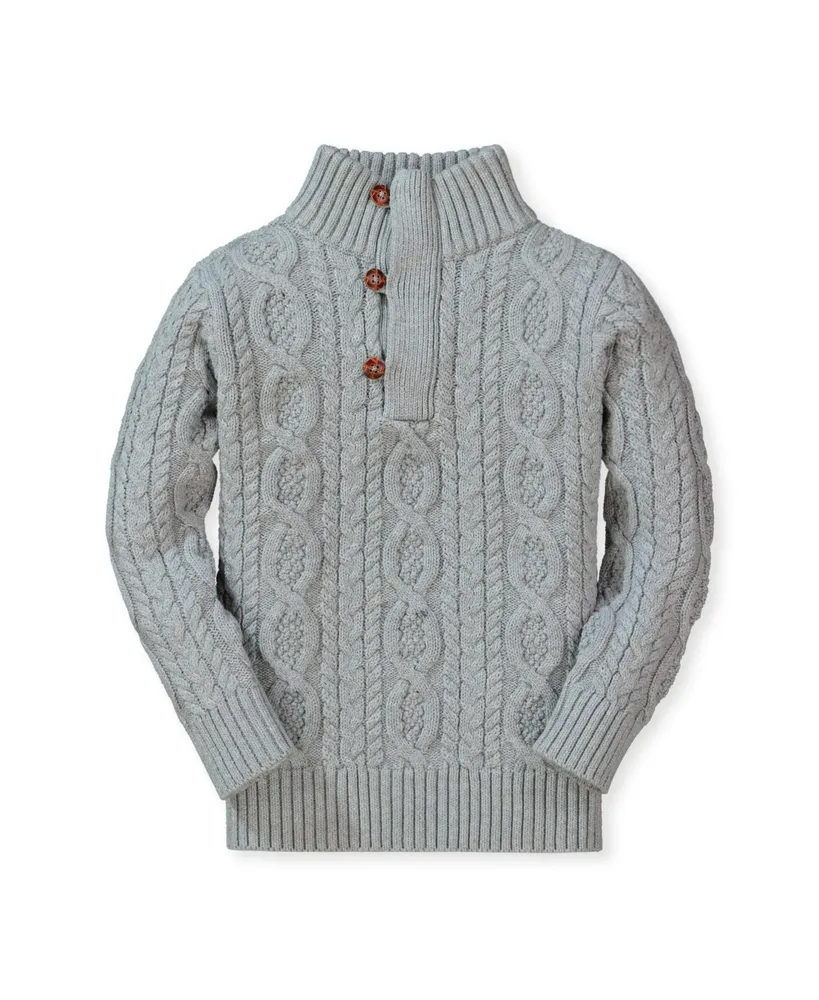 Hope & Henry Baby Boys Mock Neck Cable Sweater with Buttons