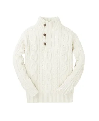 Hope & Henry Baby Boys Mock Neck Cable Sweater with Buttons