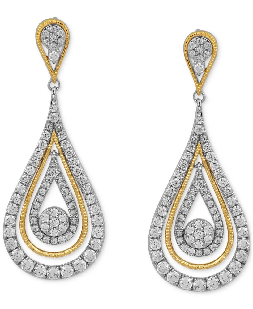 Diamond Teardrop Orbital Drop Earrings (2 ct. t.w.) in 10k Two-Tone Gold