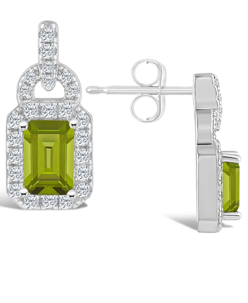 Macy's Peridot (1 2/5 ct. t.w.) and Topaz (3/8 ct. t.w.) Halo Drop Earrings  in Sterling Silver