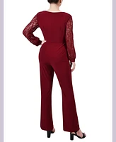 Ny Collection Petite Jumpsuit with Lace Sleeve
