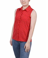 Ny Collection Petite Sleeveless Notch Collar Button Front Blouse