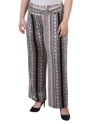 Ny Collection Plus Cropped Pull On Pants with Faux Belt