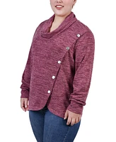 Ny Collection Plus Long Sleeve Overlapping Cowl Neck Top