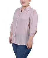 Ny Collection Plus 3/4 Sleeve Gauze Blouse