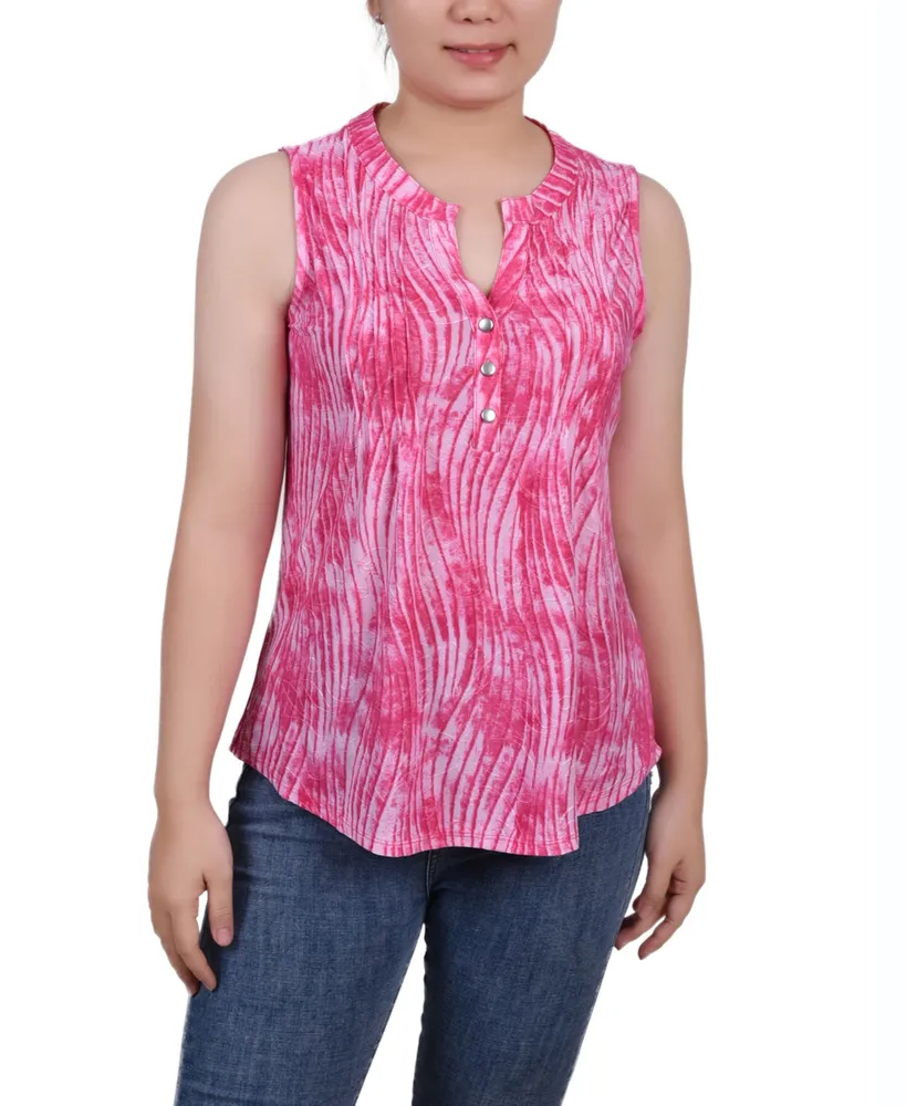 Ny Collection Petite Sleeveless Jacquard Y-neck Top