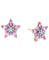 Pink Sapphire (1-1/3 ct. t.w.) & Diamond (1/5 ct. t.w.) Starflower Stud Earrings in 14k Gold