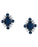 Sapphire (1-5/8 ct. t.w.) & Diamond (1/8 ct. t.w.) Oval Halo Stud Earrings in 10k White Gold