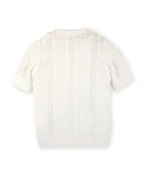 Hope & Henry Girls' Organic Cotton Short Sleeve Peter Pan Collar Sweater Polo , Infant