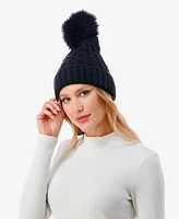 Marcus Adler Women's Cable Knit Pom Beanie with Cuff