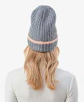 Marcus Adler Women's Stripe Cuff Ribbed Knit Beanie