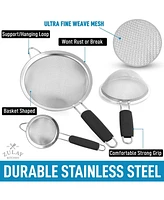 Zulay Kitchen Premium Stainless Steel Fine Mesh Strainer Set - Strainers For (Set of 3) With Non-Slip Handles