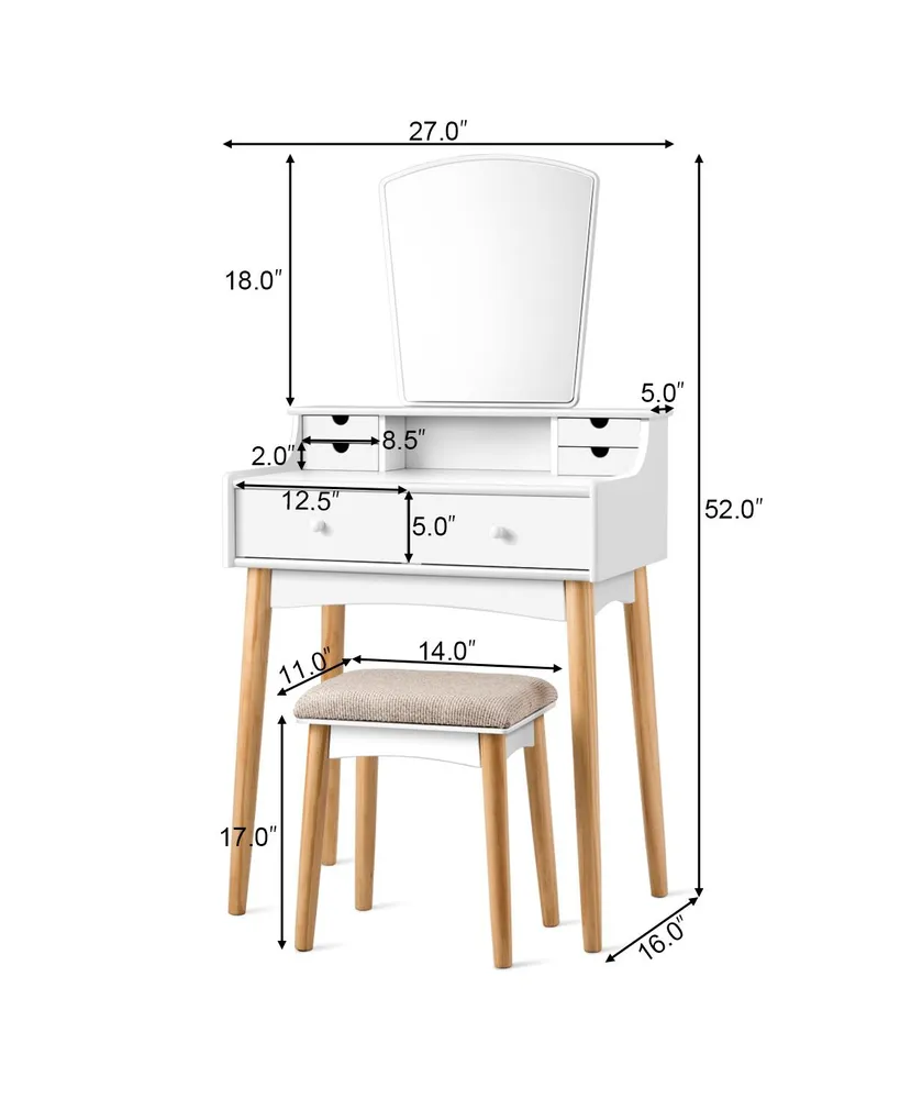 Vanity Table 6 Dressing Table Cushioned Stool Makeup Table