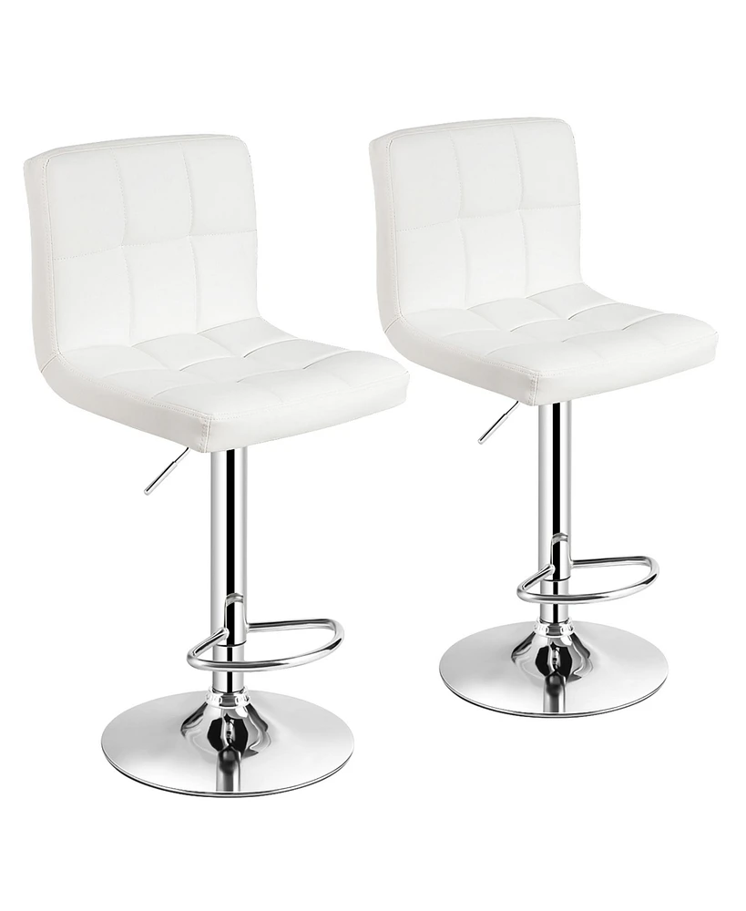 Set of 2 Adjustable Bar Stools Pu Leather Swivel Kitchen Counter Pub Chair