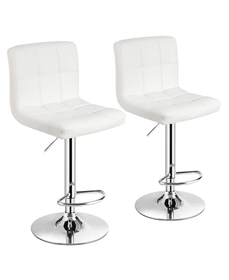 Set of 2 Adjustable Bar Stools Pu Leather Swivel Kitchen Counter Pub Chair