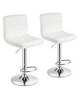 Set of 2 Adjustable Bar Stools Pu Leather Swivel Kitchen Counter Pub Chair