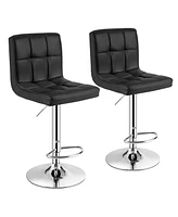 Set of 2 Adjustable Bar Stools Pu Leather Swivel Kitchen Counter Pub Chair