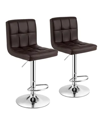 Set of 2 Adjustable Bar Stools Pu Leather Swivel Kitchen Counter Pub Chair