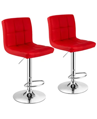 Costway Set of 2 Adjustable Bar Stools Pu Leather Swivel Kitchen Counter Pub Chair