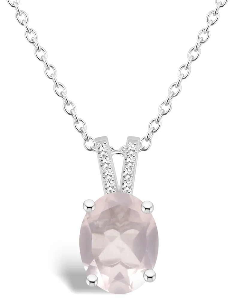 Macy's Women's Rose Quartz (1-/ ct.t.w.) and Diamond Accent Pendant Necklace in Sterling Silver