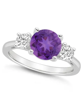 Macy's Women's Amethyst (1-3/4 ct.t.w.) and White Topaz (2/3 3-Stone Ring Sterling Silver