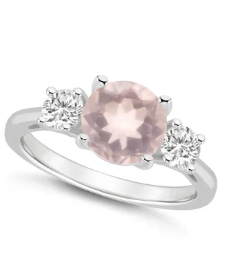Macy's Women's Rose Quartz (1-3/4 ct.t.w.) and White Topaz (2/3 3-Stone Ring Sterling Silver