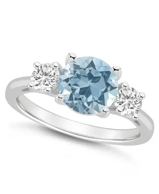 Macy's Women's Sky Blue Topaz (2-2/5 ct.t.w.) and White (2/3 3-Stone Ring Sterling Silver