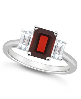 Macy's Women's Garnet (1-9/10 ct.t.w.) and White Topaz (3/4 3-Stone Ring Sterling Silver