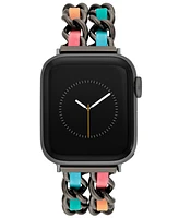 Steve Madden Women's Rainbow Faux Leather and Black Double Chain Alloy Metal Bracelet designed for Apple Watch 42mm (Series 10) & 38/40/41mm