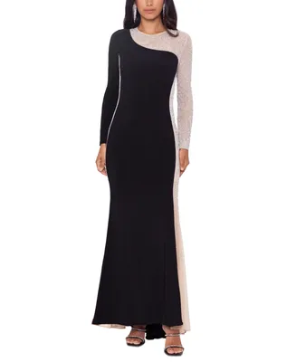 Xscape Women's Two-Tone Long-Sleeve Jersey-Knit Gown
