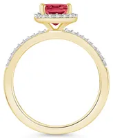 Macy's Lab Grown Ruby (1-1/4 ct. t.w.) and Sapphire (1/5 Halo Ring 10K Yellow Gold