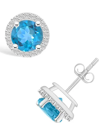 Blue Topaz (2-1/3 ct. t.w.) and Lab Grown Sapphire (1/5 ct. t.w.) Halo Studs in 10K White Gold