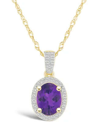 Macy's Amethyst (1-1/5 ct. t.w.) and Lab Grown Sapphire (1/6 ct. t.w.) Halo Pendant Necklace in 10K Yellow Gold