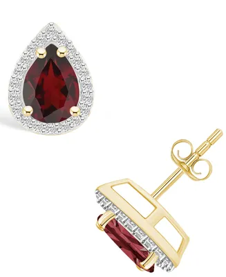 Garnet (1-3/4 ct. t.w.) and Lab Grown Sapphire (1/5 ct. t.w.) Halo Studs in 10K Yellow Gold