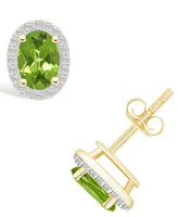 Peridot (1-3/4 ct. t.w.) and Lab Grown Sapphire (1/5 ct. t.w.) Halo Studs in 10K Yellow Gold