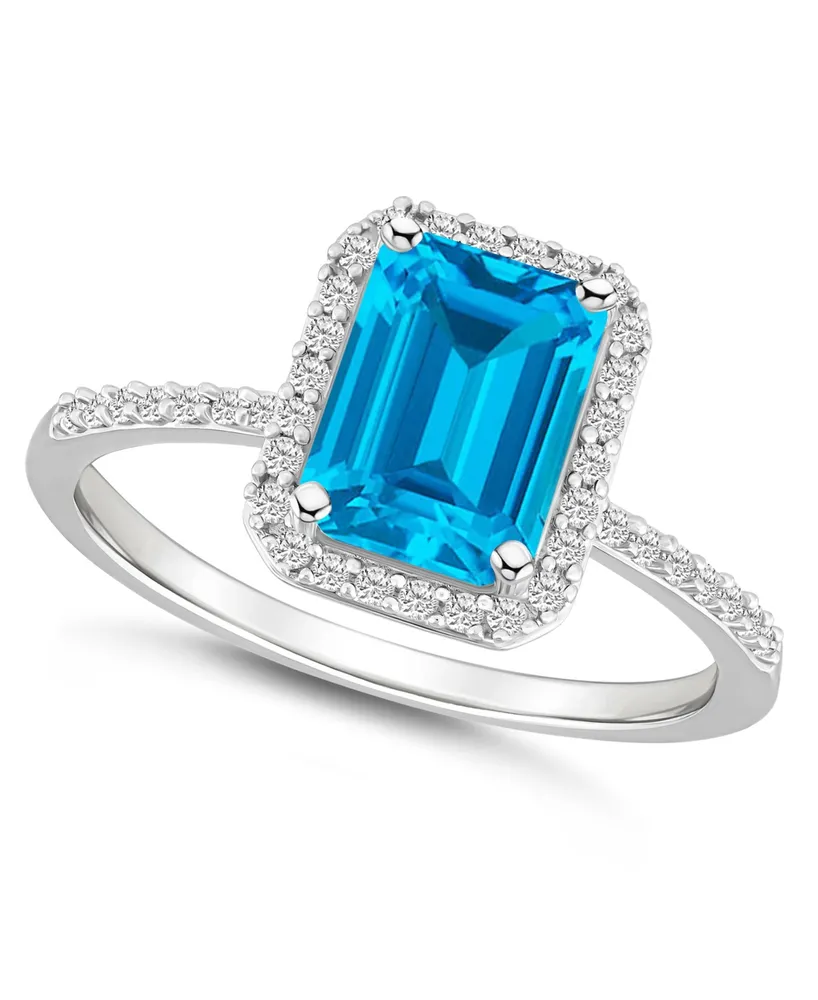 Blue Topaz (2 ct. t.w.) and Lab-Grown Sapphire (1/4 Halo Ring 10K White Gold