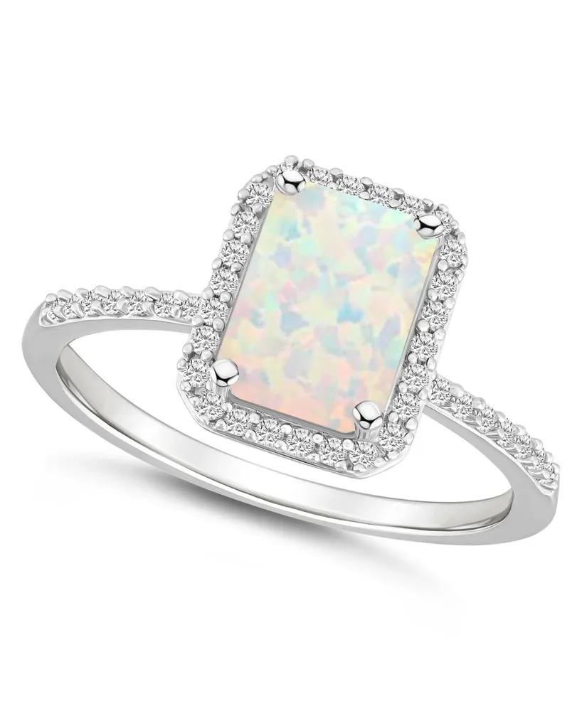 Lab-Grown Opal (3/4 ct. t.w.) and Sapphire (1/4 Halo Ring 10K White Gold