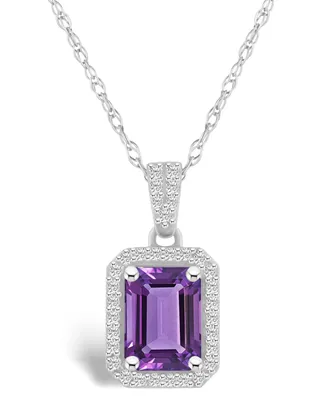 Macy's Amethyst (1-3/5 ct. t.w.) and Lab Grown White Sapphire (1/5 ct. t.w.) Halo Pendant Necklace in 10K White Gold