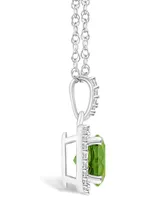 Macy's Peridot (1-1/2 ct. t.w.) and Lab Grown Sapphire (1/6 ct. t.w.) Halo Pendant Necklace in 10K White Gold