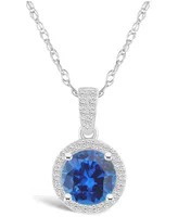 Lab Grown Sapphire (1-3/5 ct. t.w.) and Lab Grown White Sapphire (1/6 ct. t.w.) Halo Pendant Necklace in 10K White Gold