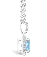 Macy's Lab Grown Spinel Aquamarine (1-2/5 ct. t.w.) and Lab Grown Sapphire (1/6 ct. t.w.) Halo Pendant Necklace in 10K White Gold