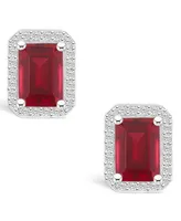 Macy's Lab Grown Ruby (2-2/5 ct. t.w.) and Lab Grown Sapphire (1/4 ct. t.w.) Halo Studs in 10K White Gold