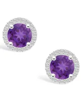 Amethyst (1-1/2 ct. t.w.) and Lab Grown Sapphire (1/5 ct. t.w.) Halo Studs in 10K White Gold