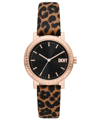Dkny Women's Soho D Animal Print Leather Strap Watch 34mm
